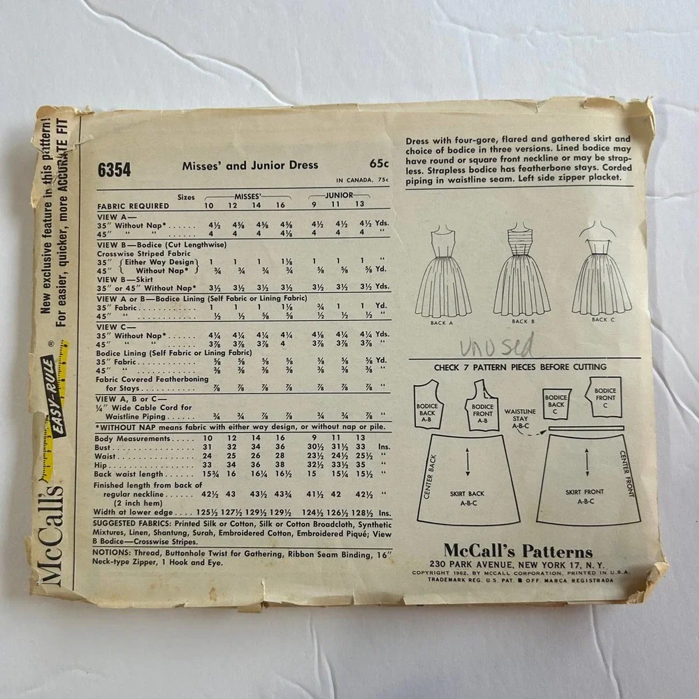 McCalls Vintage1960's Pattern #6354 Misses and‎ Juniors Dress HTF